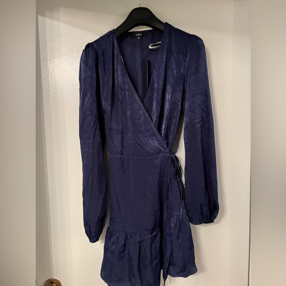 Lulus Blue Satin Wrap Dress